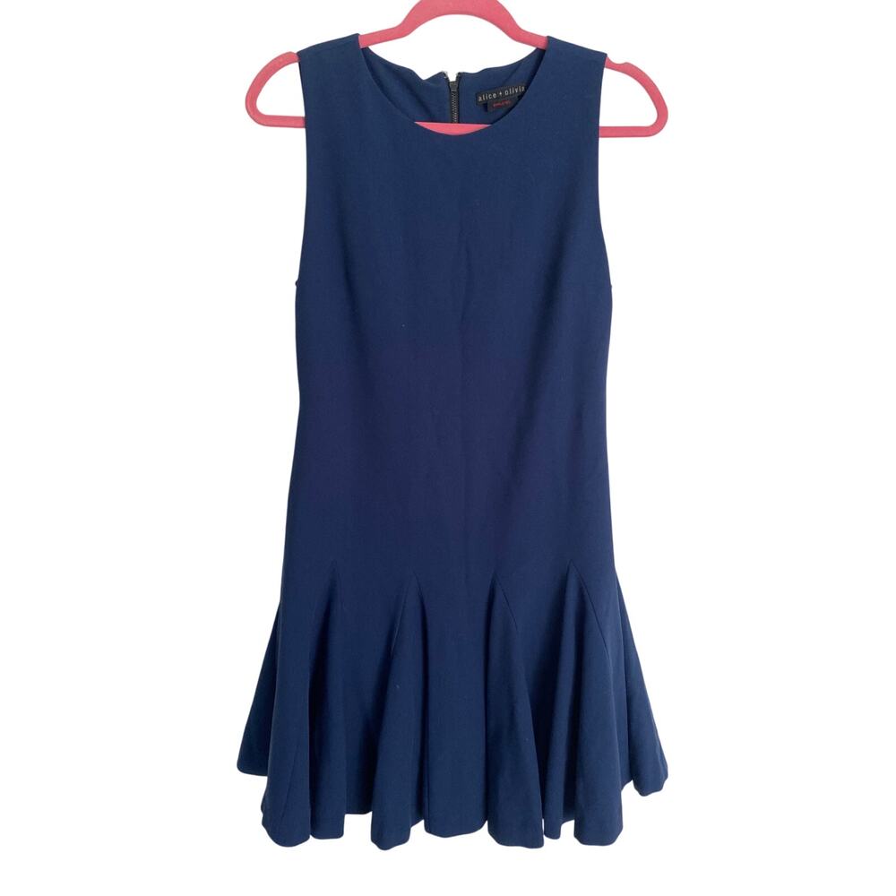 Alice + Olivia Employed Navy Pleated Ruffle Thigh Length Small